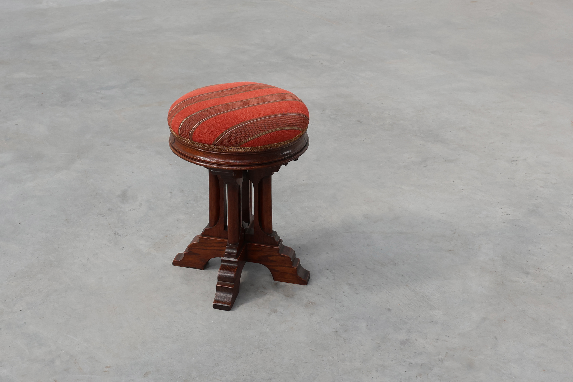 Neo Gothic oak stool with red velvet upholstery, France 1850thumbnail